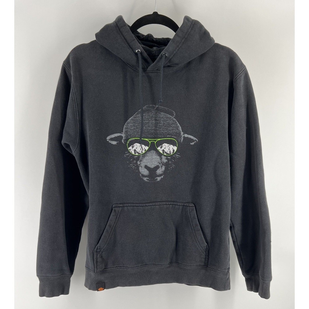 Global Culture New Zealand Black‎ Hoodie Sheep In Sunglasses Sz S  *Flaws*
